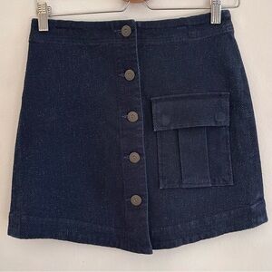 3x1 denim jean button front textured mini skirt high low hem size XS